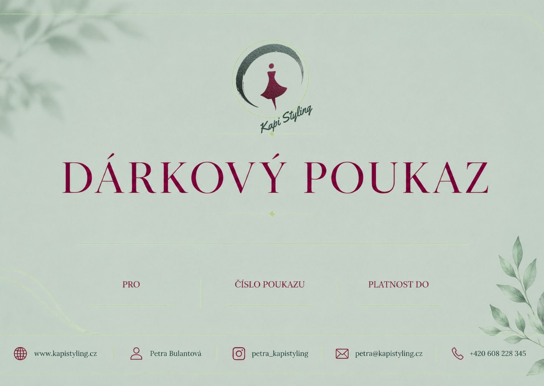 Ukázka dárkového poukazu Kapi Styling